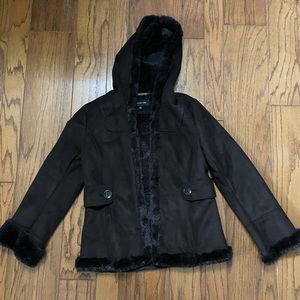 Jones New York Brown Suede and Fur Coat